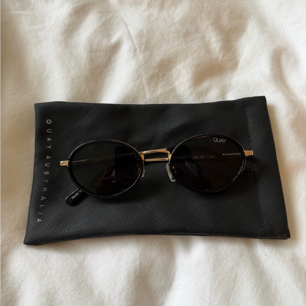 Quay Australia Black and Gold Oval Sunglasses